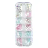 Caja Exclusiva Transfronteriza de Tira Larga de 12 Ranuras Lentejuelas Iridiscentes para Uñas con Diseño de Sirena Accesorios Ultra-Delgados Corazón Mariposa Decoraciones de Uñas Portátiles