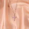 Joias transfronteiriças SHEIN TEMU cruz quente simples moda aço inoxidável colar feminino cravejado zircônia colorida