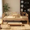 Cama Luohan de Madeira Maciça Chinesa Sofá de Três Lugares Simples Estilo Chinês Novo para Sala de Estar Poltrona Dupla Reclinável Sofá-Cama Estilo Zen