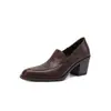 Sapatilhas Versáteis de Bico Fechado para o Dia a Dia Femininas Novas Salto Alto Bloco Estilo Britânico Sapatos Pequenos de Couro Couro Genuíno Macio Preto Estilo Hepburn Sapatos Femininos