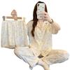 Pijama de Algodón Nube Estilo Coreano Lindo Chef Pastel para Mujer Verano Nuevo Cardigan de Manga Corta Conjunto de Tres Piezas Ropa de Casa Venta al por Mayor