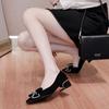 Estilo francês super macio slip-on boca rasa profissional salto grosso salto alto mulheres 2024 novo laço sapatos de trabalho de salto médio