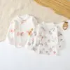 Pacote com 2 Blusas de Primavera e Outono para Bebê, Pijama Único, Roupa Íntima de Algodão para Proteção da Barriga, Camiseta Base, Roupa de Outono Sem Costura para Meninos e Meninas