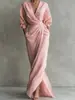 2026 Nuevo Modelo Marca Independiente Transfronterizo Mujer Elegante Color Sólido Cuello en V Manga Larga Abertura Cintura Ajustada Bolsillo Vestido Largo