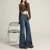 Jeans de Mezclilla Elástica de Seda Estilo Coreano Primavera Verano para Mujer Cintura Alta No Ceñidos a la Pierna Adelgazantes Ocultan la Carne Casual Versátil Pantalones Largos de Campana