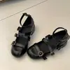 Zapatos de tacón grueso con punta redonda estilo retro plateados para mujer, nuevo estilo verano 2026, zapatos pequeños de cuero JK Mary Jane con lazo para aumentar altura