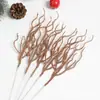 Árbol de Navidad artificial de 35 cm con ramas con purpurina y polvo dorado, ramas brillantes, ramas secas, piñas y ramas de Navidad DIY para decoración de mesa