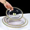 Prato de Vidro Dourado com Pontos de Pérola Estilo Europeu, Prato para Comida Ocidental Doméstica, Conjunto Completo de Louças de Alto Padrão para Salão de Casamento de Hotel