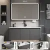 Gabinetes de baño de aluminio tipo panal SPC color blanco crema con esquinas redondeadas combinación de gabinete para lavabo de cerámica lavabo