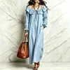 Vestido Casual Elegante para Vacaciones de Otoño/Invierno 2026, Estilo Europeo y Americano, Manga Larga, Cuello Redondo, con Volantes