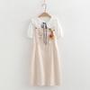 25027 Traje de Falda con Tirantes Corazón de Durazno Fresco y Dulce Falda de Tirantes de Longitud Media + Camisa Blanca con Cuello de Muñeca