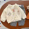 Chaqueta fina bordada de dibujos animados para niños, estilo coreano primavera/otoño, linda y versátil, unisex, cárdigan sudadera de polar y algodón para niños pequeños