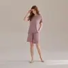 Conjunto de Pijama Feminino em Modal Lenzing, Verão Manga Curta Calça Longa e Shorts Pulôver, Roupa de Casa Simples Feminina