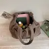 Bolso de mano tipo tote de pana ligero de color liso estilo coreano con cordón, bolso de hombro de gran capacidad, bolso versátil para el día a día para mujer