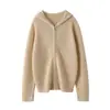 Cárdigan de punto con capucha para mujer, sencillo, de color liso, con cremallera y rotos, holgado, informal, de cachemira, nuevo cárdigan antiedad