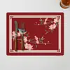 Nuevos manteles individuales de estilo chino con patrón floral rojo y de pájaros, tapetes de mesa resistentes al calor y anti-quemaduras, PVC impermeable y resistente al aceite, fáciles de limpiar, adecuados para hoteles y bodas
