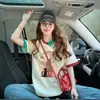 Camiseta Polo de Algodão Puro com Barra Color Block Estilo Doce Menina Grafite Solta para Baixinhas Top Emagrecedor Tendência