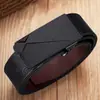 Cinto com Fivela Automática de Borda Frontal para Homens, Cinto Casual Simples de Couro Genuíno para Homens, Cinto Versátil de Couro de Vaca para Homens Jovens e de Meia-Idade