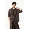 Jaqueta cardigan masculina xadrez patchwork, gola reversa casual, outono, imitação de duas peças, estilo descontraído, caimento solto
