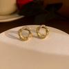 Pendientes de plata S925 estilo coreano con microincrustaciones de circonita cúbica y círculos huecos para mujer, pequeños y exquisitos pendientes de circonita cúbica.