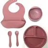 Plato de Cena de Silicona Nuevo Más Vendido Nórdico para Bebé y Niño Plato de Cena con Ventosa Grande Set de Vajilla Cuchara y Tenedor Anticaídas