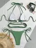 Fonte de Abastecimento Exclusiva Transfronteiriça Amazon Maiô de Duas Peças Liso Europeu e Americano Sexy Cruzado com Amarração Bikini Liso de Nylon