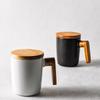 Taza Creativa de Cerámica de 350 ml con Asa de Madera y Tapa de Madera para Beber Agua, Leche y Café, Fábrica de Liling