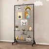 Estante de Exhibición de Malla Metálica Móvil, Soporte de Exhibición para Joyería, Estante de Almacenamiento de Rejilla, Estante de Piso para Almacenamiento de Obras de Arte de Jardín de Infancia