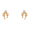 Pendientes de Encaje con Lazo y Corazón de Zirconia Aguja Plateada Lujo Ligero Moda Coreana Estilo de Alta Gama Pendientes de Personalidad de Nicho