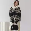 Novo suéter de malha com zíper de inverno, top casual, cardigã de tricô, jaqueta suéter jacquard vintage para mulheres, modelagem solta para outono e inverno