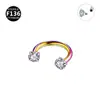 Anillos para la Nariz de Herradura con Zirconia en Forma de U de Aleación de Titanio F136 Pendientes Joyería para Piercings Corporales Diámetro Interior 6-10 mm