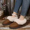 Zapatos sin cordones de punta redonda con decoración de pedrería y pelo, Nuevo estilo Invierno 2025, Suela gruesa, Forro de felpa, Engrosados, Cálidos, Botas de nieve para exportación