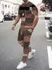 Moda Casual Europeia e Americana Temu 2025 Transfronteiriça Conjunto de Camiseta de Manga Curta e Calça Longa Masculina com Estampa Gradiente de Letras