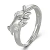 Tótem Étnico Dragón Plateado y Fénix Relieve Anillo Dragón y Fénix Pareja Apertura Anillo de Dedo Dragón y Fénix Regalo de San Valentín