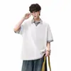 Estilo Retro Americano Falso Duas Peças Xadrez Gola Reversível Manga Curta Unissex Verão Patchwork Camisa Polo T-Shirt Resistente Solta Meia Manga