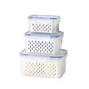 Caixa para Conservar Alimentos Cozinha Cesta de Drenagem de Camada Dupla Retangular com Tampa Caixa Selada para Freezer Cesta para Legumes Caixa para Armazenamento de Frutas Frescas