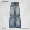 Pantalones vaqueros lavados con efecto degradado estilo americano, jeans holgados de pierna ancha estilo "dad" para hombre, marca de moda, estilo vintage, pantalones largos rectos casuales