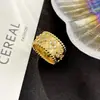 Anillo de flor de caleidoscopio de doble círculo de trébol de cuatro hojas para mujer, grueso, chapado en oro rosa de 18 quilates, fila de cuentas de firma, anillo para el dedo con cruz de diamantes