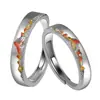 Anillos de Pareja 'Sol sobre la Montaña Dorada' para Hombres y Mujeres, Anillos Ajustables de Plata Pura 999, Regalo Único de San Valentín de Alta Gama
