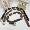 Cinturón retro desgastado de moda Estilo étnico bohemio para mujer Hebilla de metal Costura especial de comercio exterior Cinturón versátil