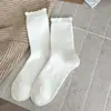 Calcetines de encaje Melard para mujer, estilo coreano para otoño e invierno, calcetines de algodón de color liso hasta la mitad de la pantorrilla, calcetines apilados sin costuras con patrón oscuro estilo ballet