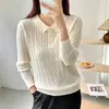 Suéter de malha com gola polo estilo francês e mangas compridas para mulheres, corte solto, adequado para primavera, outono e inverno, peça externa macia e aconchegante