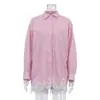 Conjunto de Camisa Listrada com Patchwork de Renda Feminino de Verão 2026 Novo Estilo Conjunto Casual de Duas Peças com Top de Manga Longa e Shorts