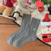 Meias de Urso de Natal para Mulheres, Meias Grossas de Lã de Cano Médio, Meias de Natal Trançadas para Outono e Inverno, Meias Largas Bordadas Modernas
