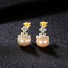 Pag&Mag Venta Caliente Transfronteriza Retro Corona Pequeña Perla de Agua Dulce Plata S925 Elegantes Pendientes Simples Joyería