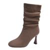 Nuevas Botas Marrones de Tacón Alto hasta la Mitad de la Pantorrilla para Mujer, Otoño 2026 Nueva Moda Versátiles de Ponerse Fácilmente Botines de Tacón Medio Stiletto