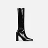 Botas Elásticas Versáteis de Salto Alto Bico Fino com Cano até o Joelho, Botas de Cavaleiro Longas com Salto Grosso e Zíper, Botas Altas para Emagrecer Mulheres