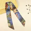 Lenço de Seda com Senso de Design Longo Alta Sensação Nicho Pintura a Óleo Faixa de Cabelo Sacola de Presente Lenço de Seda Faixa de Cabelo Fita para Prender o Cabelo Nicho