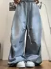 Jeans de estilo retrô americano, fluidos, de perna larga, com cintura de cordão, caimento solto, adequados para dança jazz, compridos até o chão, cintura elástica, calça longa casual