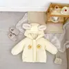 Conjunto de Dos Piezas para Bebé Niña Invierno 2026, Abrigo de Algodón con Capucha de Orejas de Oso Lindas, Ropa de Abrigo Engrosada con Felpa Adicional, Pantalones de Campana con Encaje